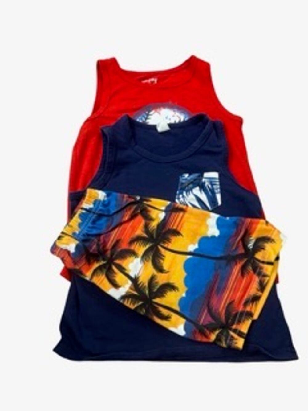 Kids Summer Clothing Lot 3 Pieces Red Navy Tanks Tropical Print Shorts